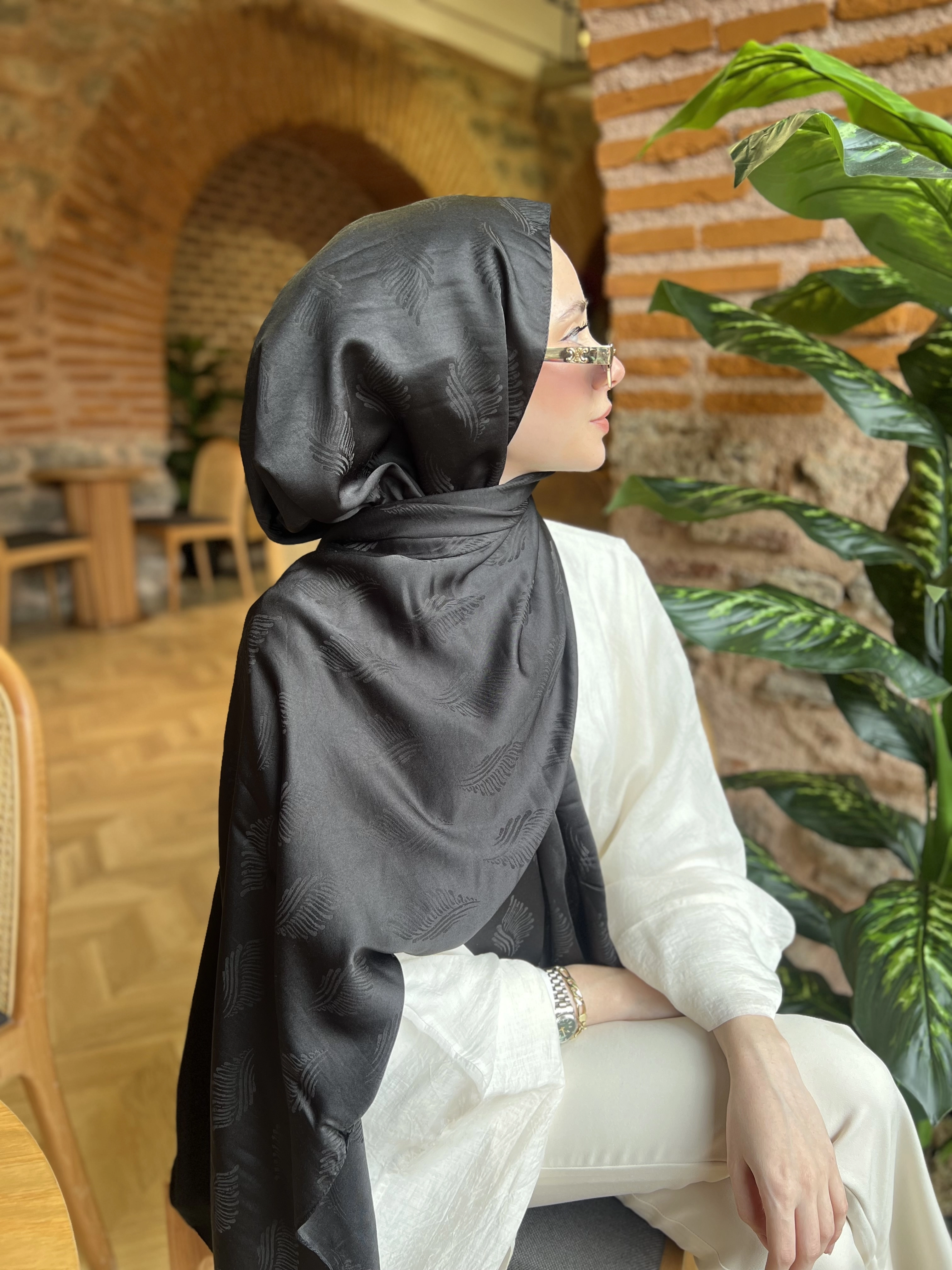 Organik pamuk jakar şal SİYAH
