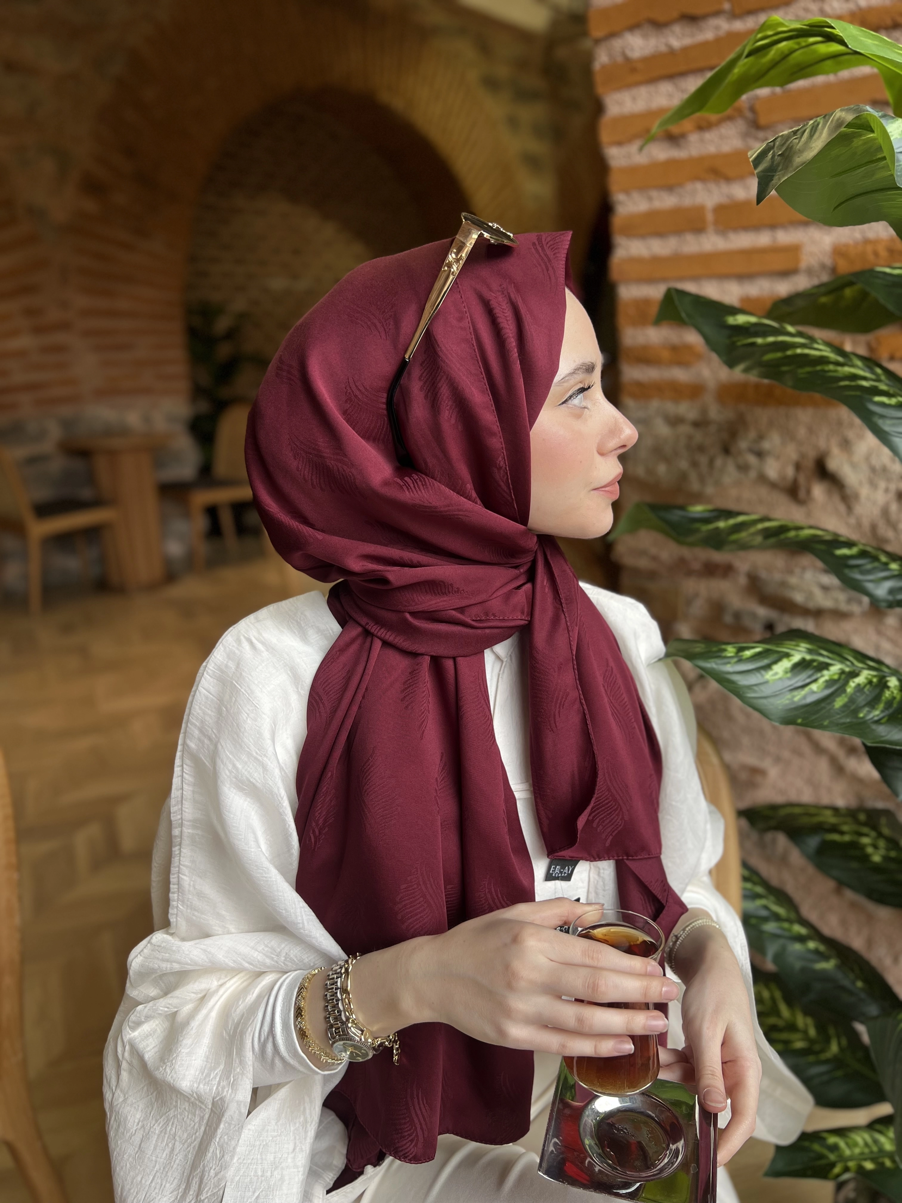 Organik pamuk jakar şal BORDO