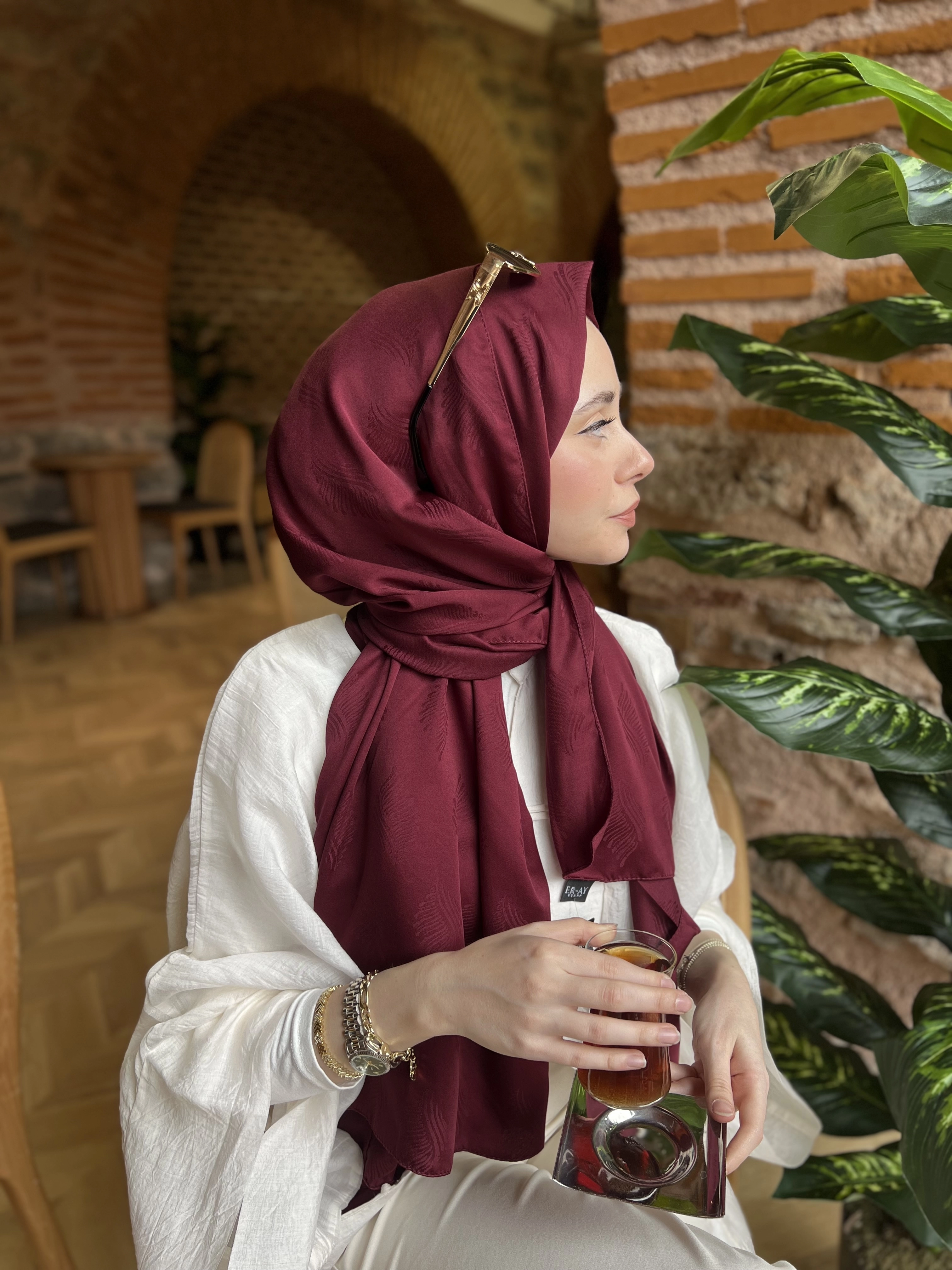 Organik pamuk jakar şal BORDO