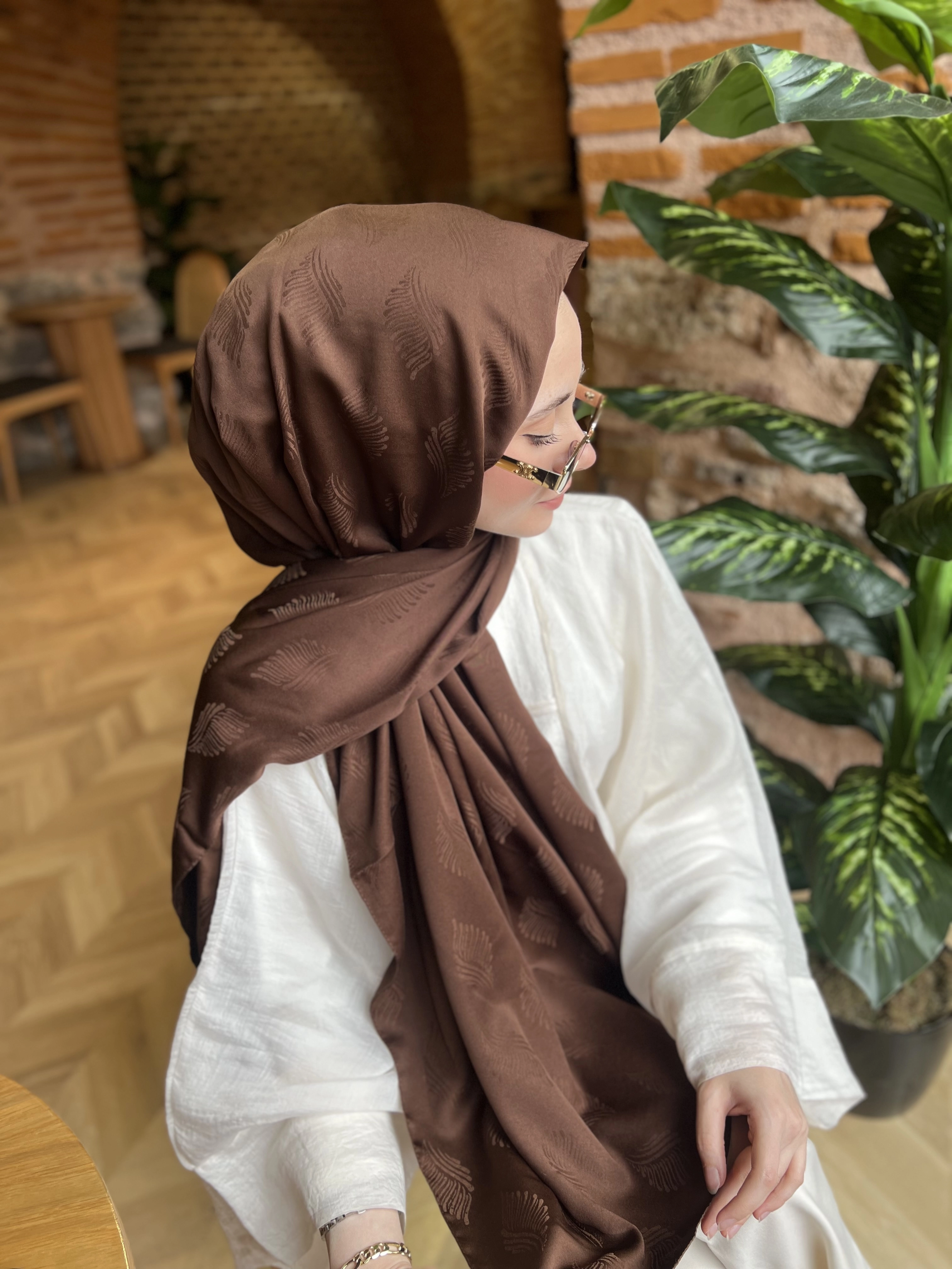 Organik pamuk jakar şal KAHVE