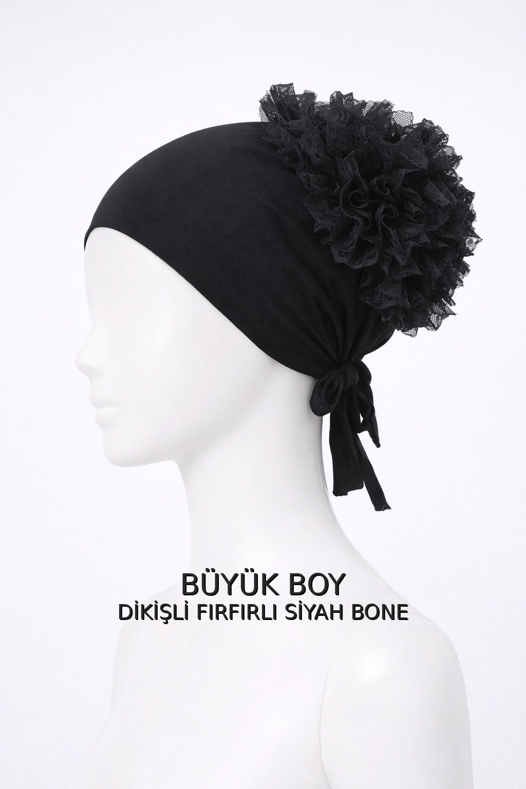 FIRFIRLI DİKİŞLİ SİYAH BÜYÜK BOY BONE