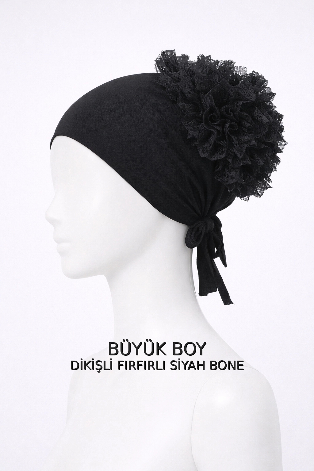 FIRFIRLI DİKİŞLİ SİYAH BÜYÜK BOY BONE